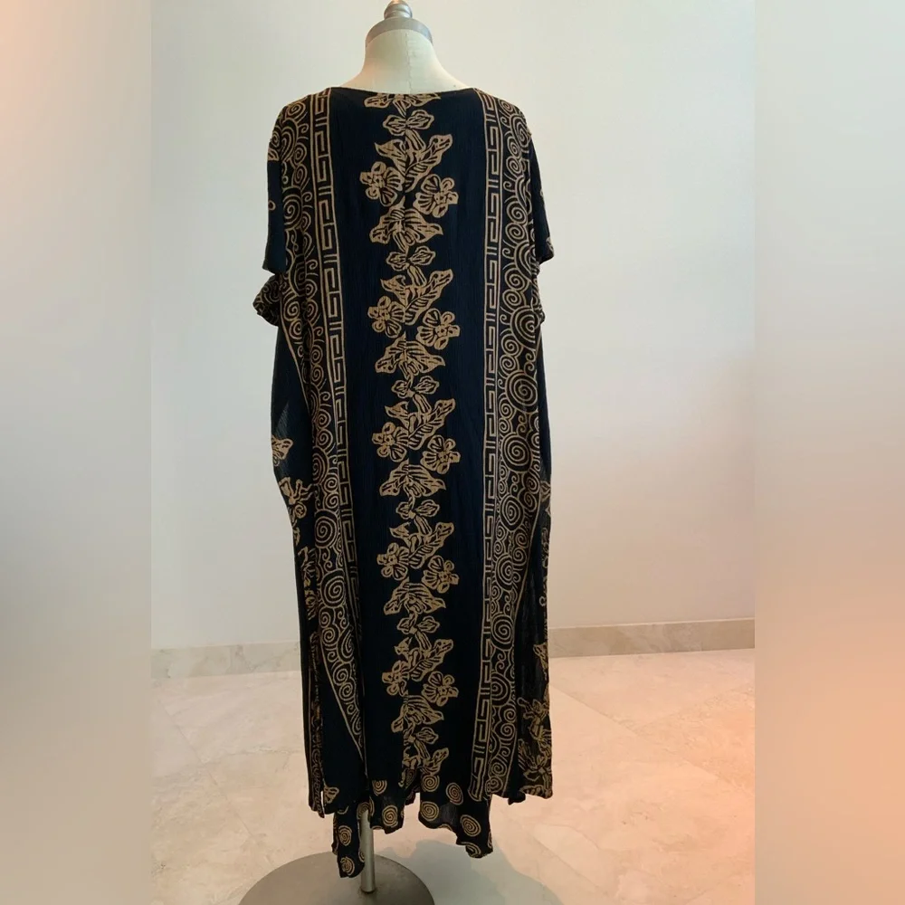 Passport Boho Black Dress w/Tan Spiral/Floral Design sz 2X - Picture 3 of 6